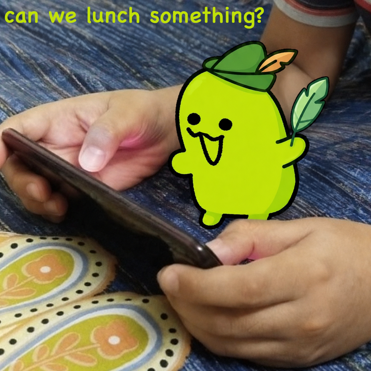 Lunchy on someone's lap asking can we lunch something